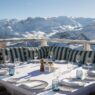 Vistas a la montaña nevada del restaurante Bagatelle, en Courchevel 1850,