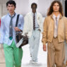Collage de diferentes modelos masculinos desfilando vestidos con la tendencia de camisa de rayas y corbata durante los desfiles de la temporada primavera 2026