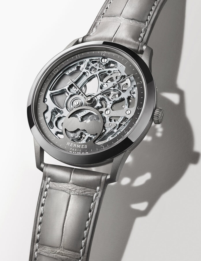 Reloj Hermès Slim d’Hermès Squelette Lune con esfera gris y correa gris