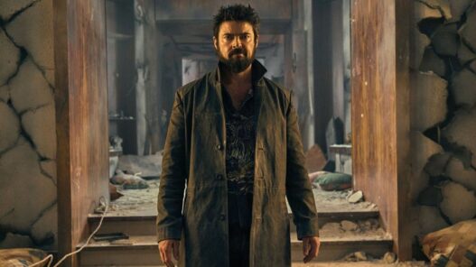 Karl Urban con un abrigo gris y largo en su papel de Carnicero en la quinta temporada de The Boys.