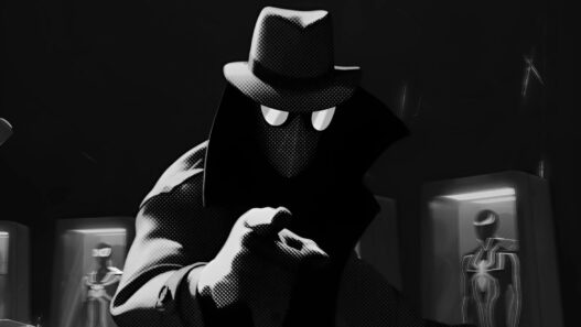 Imagen en blanco y negro de Spider-Noir con gabardina y sombrero en la nueva serie de Amazon Prime Vídeo.