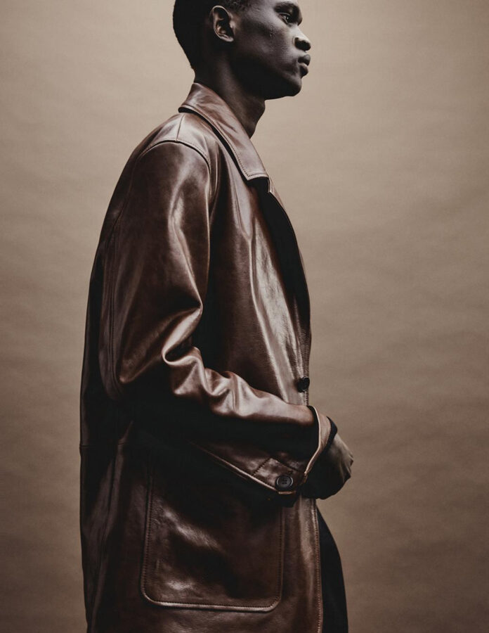 Blazer de piel color coñac para hombre de Zara