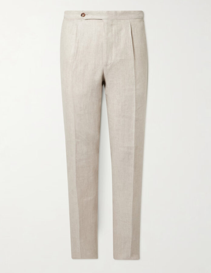 Pantalón blanco de lino con pinzas de hombre De Petrillo