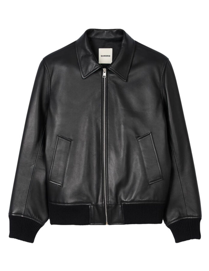 Chaqueta de piel negra de Sandro