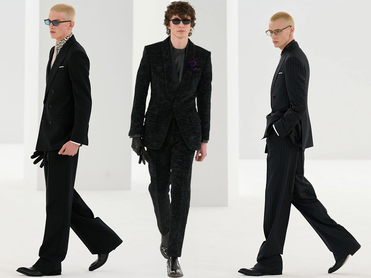 Modelos desfile Tom Ford otoño/invierno 2026 2027 con trajes negros.