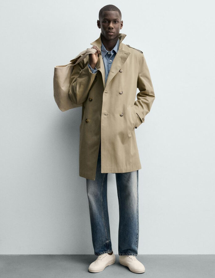 Outfit para día de lluvia Trench beige + look denim