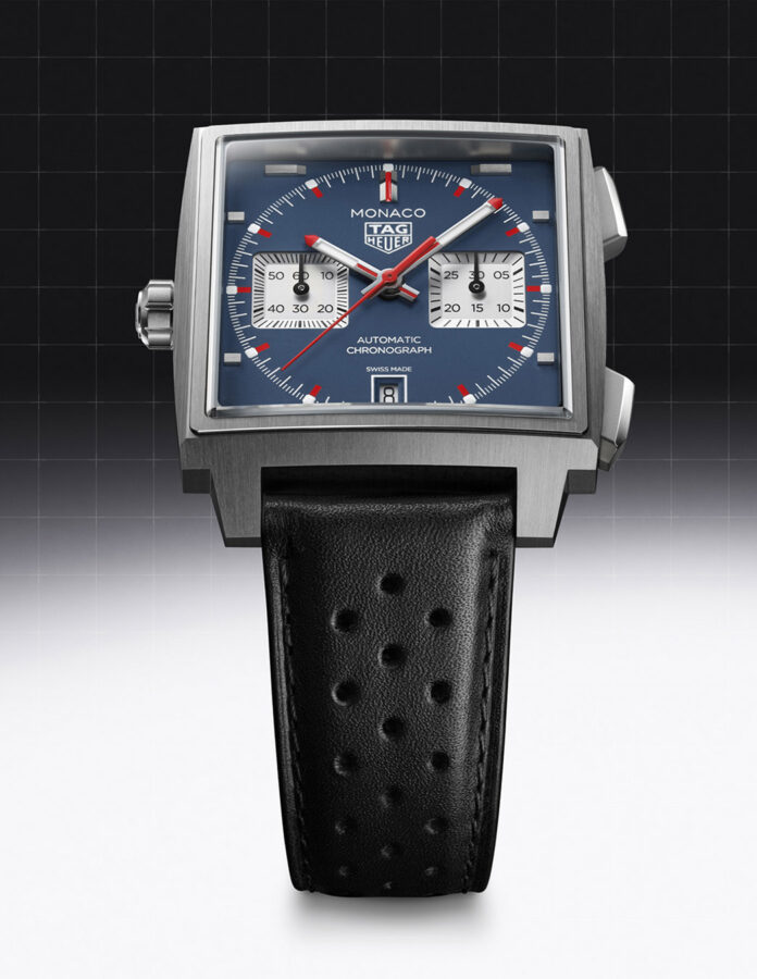 TAG Heuer Monaco Chronograph 2026 esfera azul con diseño cuadrado y cronógrafo bicompax