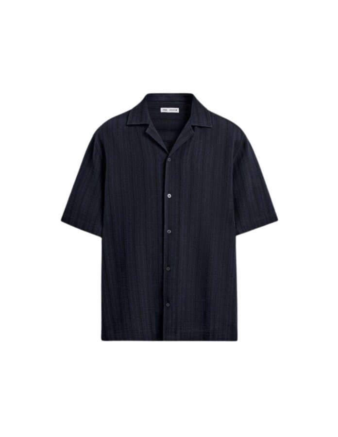 Camisa manga corta azul Zara