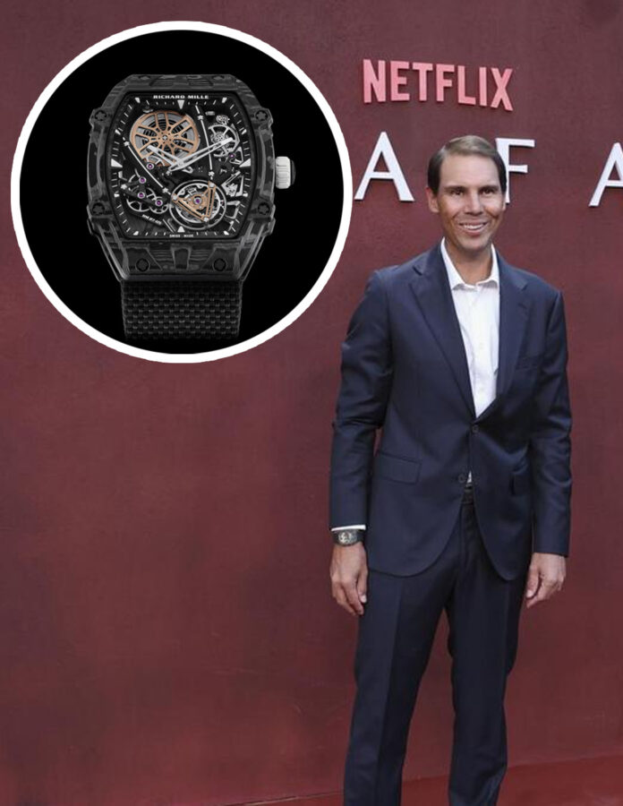 Rafa Nadal en el estreno de su documental en Netflix con el reloj Richard Mille RM 27-05 en detalle.