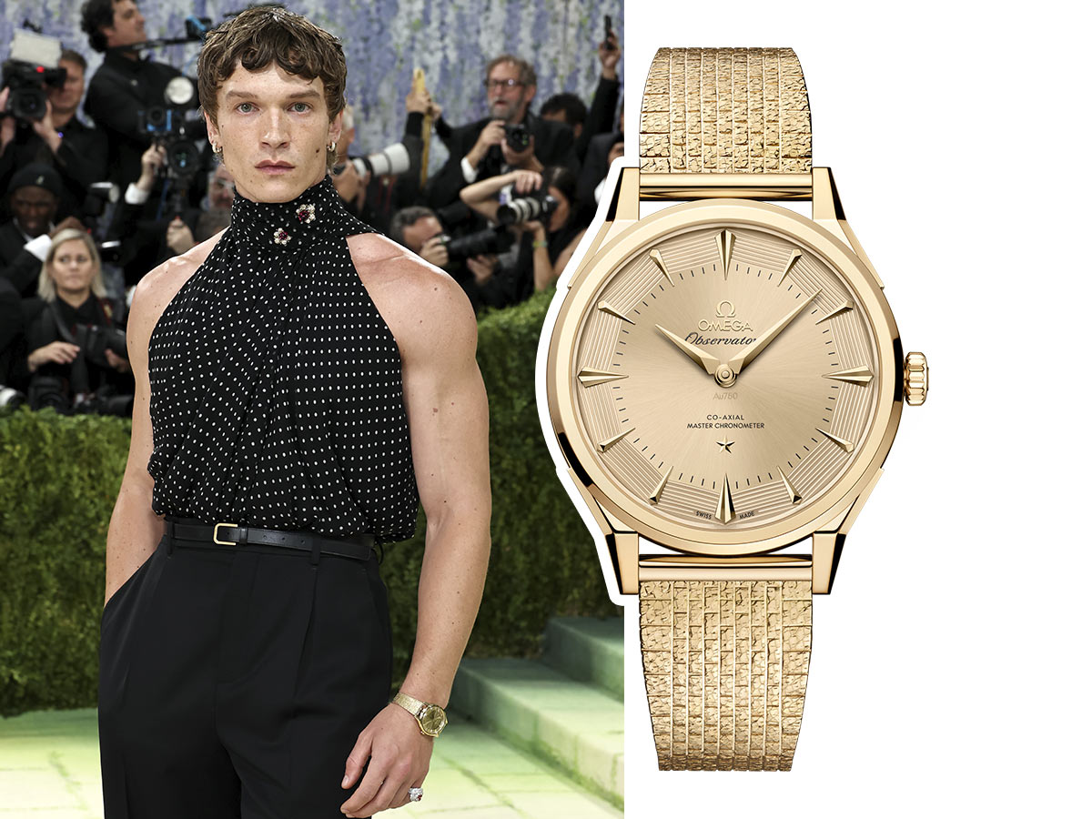 Conor Storrie con reloj Omega en la Met Gala 2026