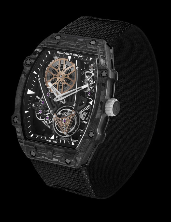 Reloj Richard Mille RM 27-05 Flying Tourbillon Rafael Nadal con caja de Carbon TPT y esfera esqueletizada.