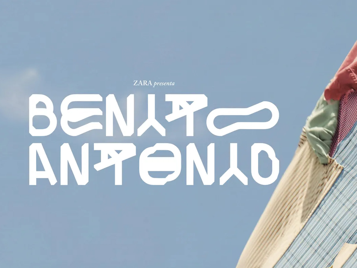 Logo de la colección Benito Antonio de Zara con Bad Bunny sobre fondo de cielo azul.