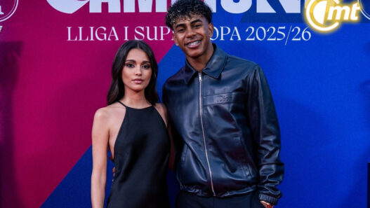 Lamine Yamal y su novia Inés García en la cena de celebración del Barcelona mayo 2026