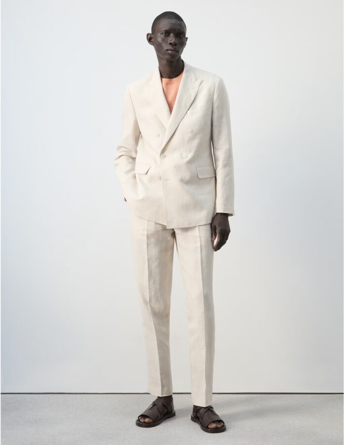 traje lino color crudo Mango