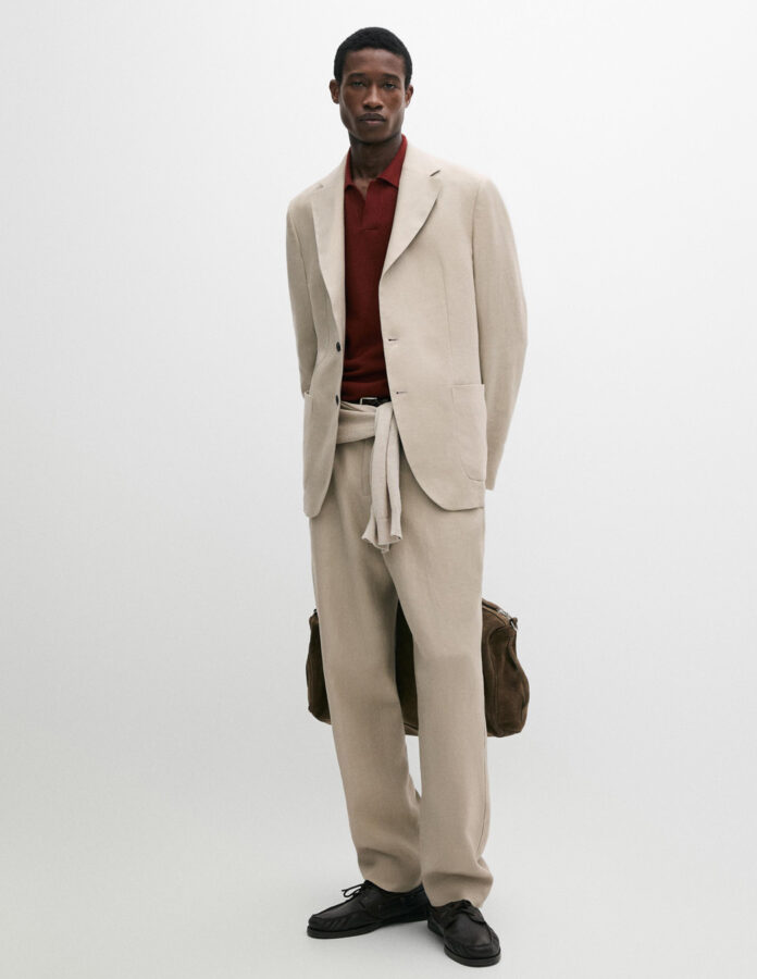 traje lino color beige Massimo Dutti