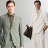 Hombres vestidos con trajes de lino de diferentes colores