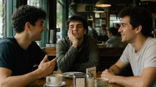 hombre en cafetería aburrido con amigos