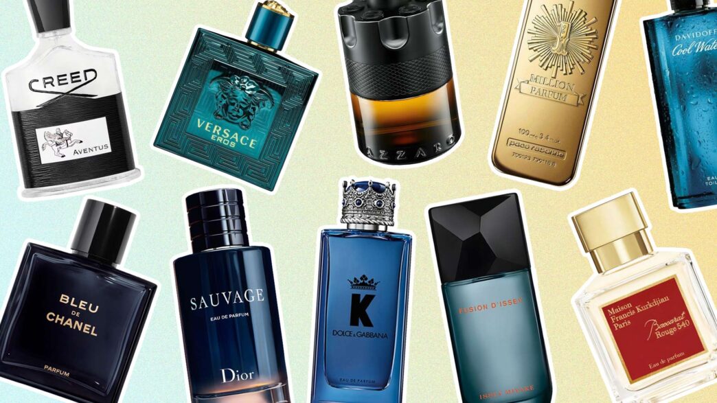 collage con los 10 perfumes de hombre más vendidos en 2026