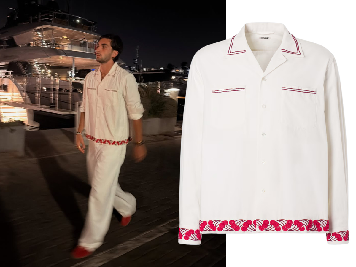 Comparativa del look de Ferran Torres en Ibiza junto a la camisa Cherry Lane de Bode que lleva puesta