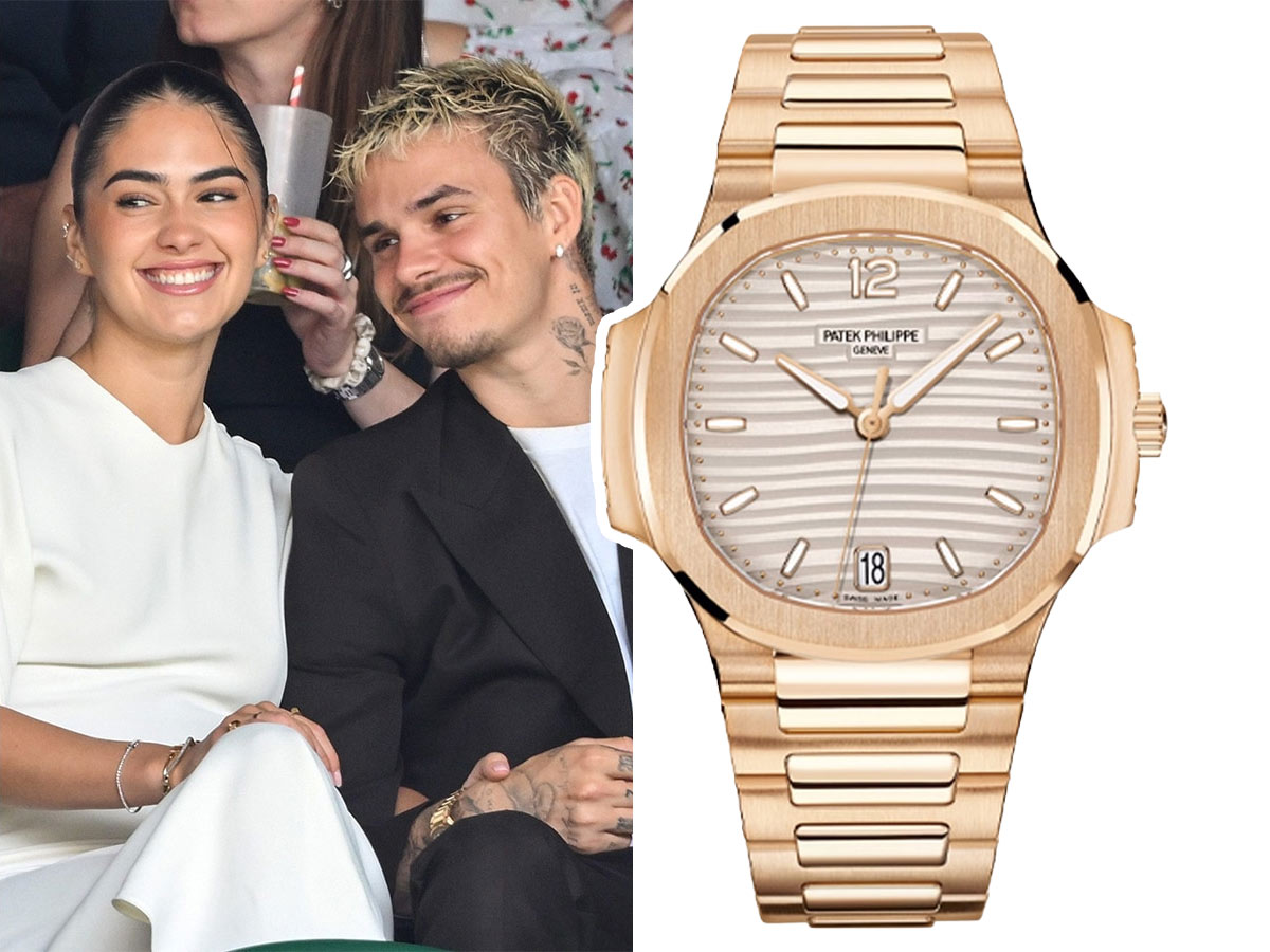 Romeo Beckham sonríe en la grada de Wimbledon 2026 junto al reloj Patek Philippe Nautilus de oro rosa con esfera opalina