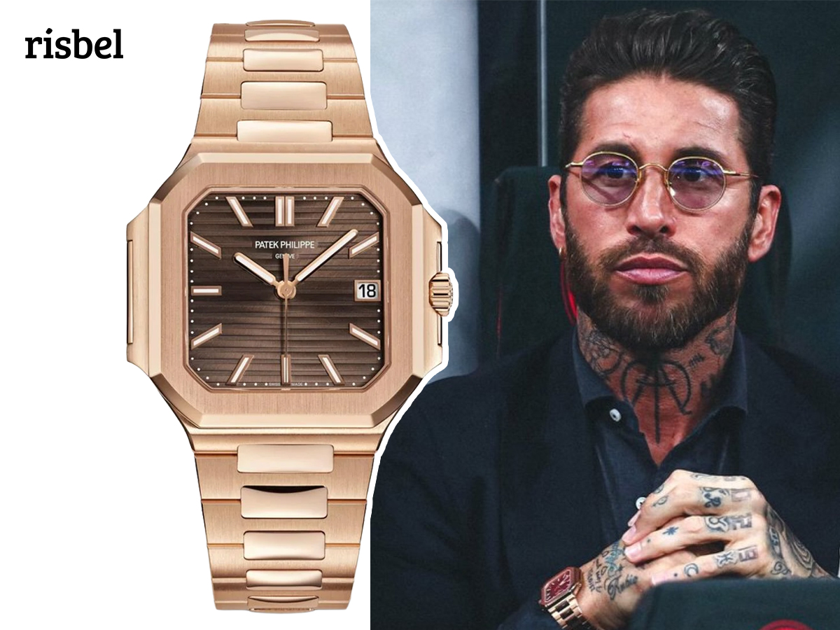 Sergio Ramos sigue el partido desde un palco con el Patek Philippe Cubitus de oro rosa y esfera marrón en la muñeca