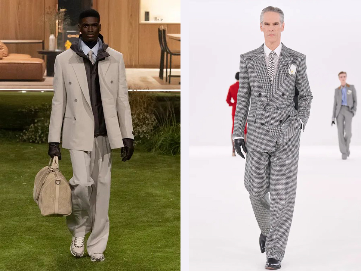 Modelos con guantes de cuero y trajes de doble botonadura en los desfiles de Louis Vuitton y Tom Ford otoño-invierno 2026-2027