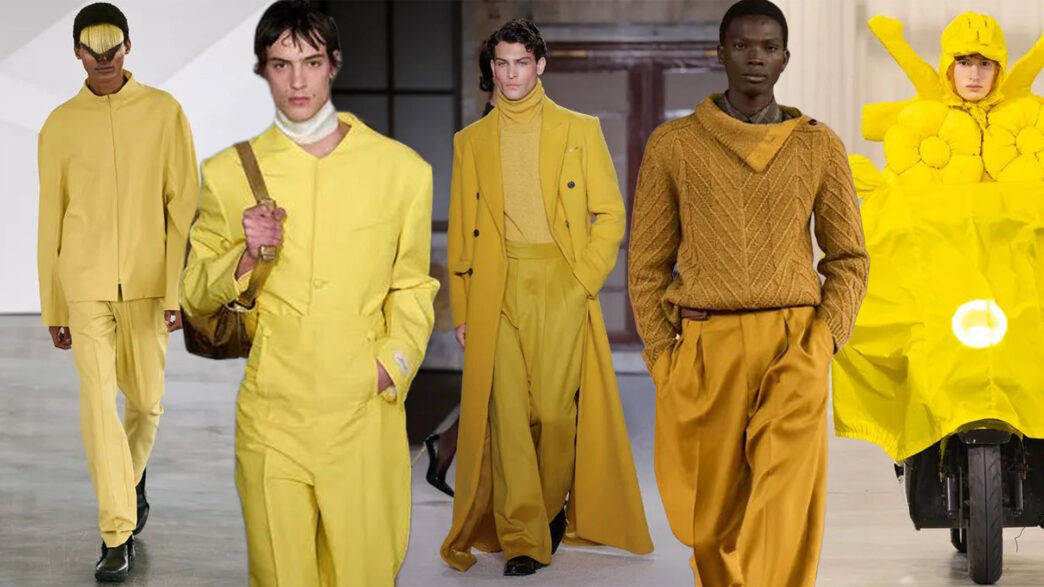 Modelos desfilando vestidos de amarillo otoño 2026