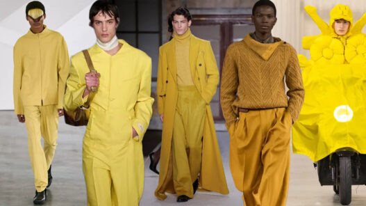 Modelos desfilando vestidos de amarillo otoño 2026