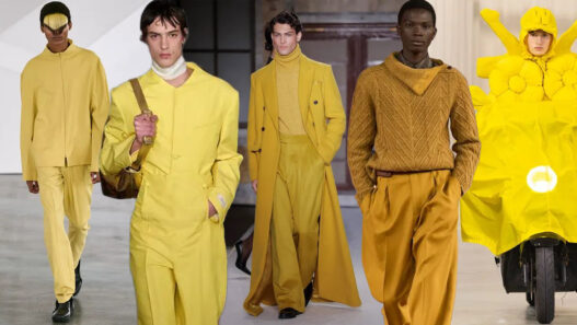 Modelos desfilando vestidos de amarillo otoño 2026