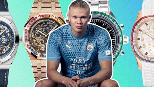 Erling Haaland junto a cuatro de los relojes de lujo que ha lucido en sus vacaciones de verano, con piezas de Patek Philippe, Audemars Piguet, Vacheron Constantin y Richard Mille