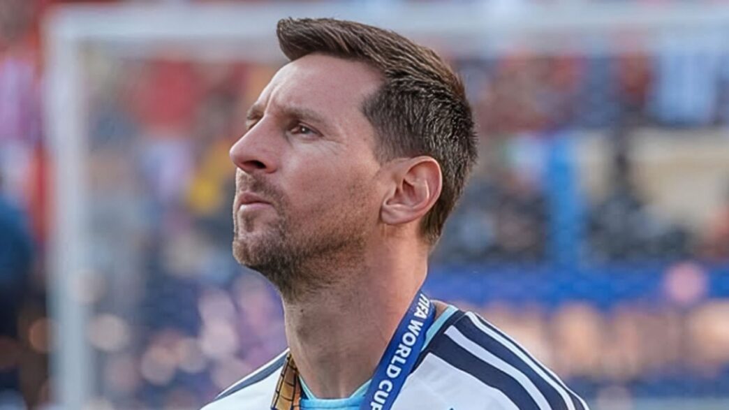 primer plano Leo Messi mira al frente con la camiseta de Argentina en la final del Mundial 2026