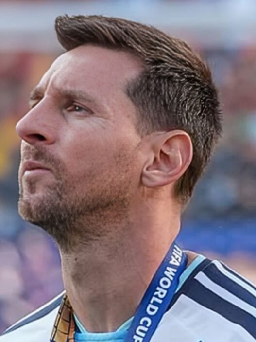 primer plano Leo Messi mira al frente con la camiseta de Argentina en la final del Mundial 2026