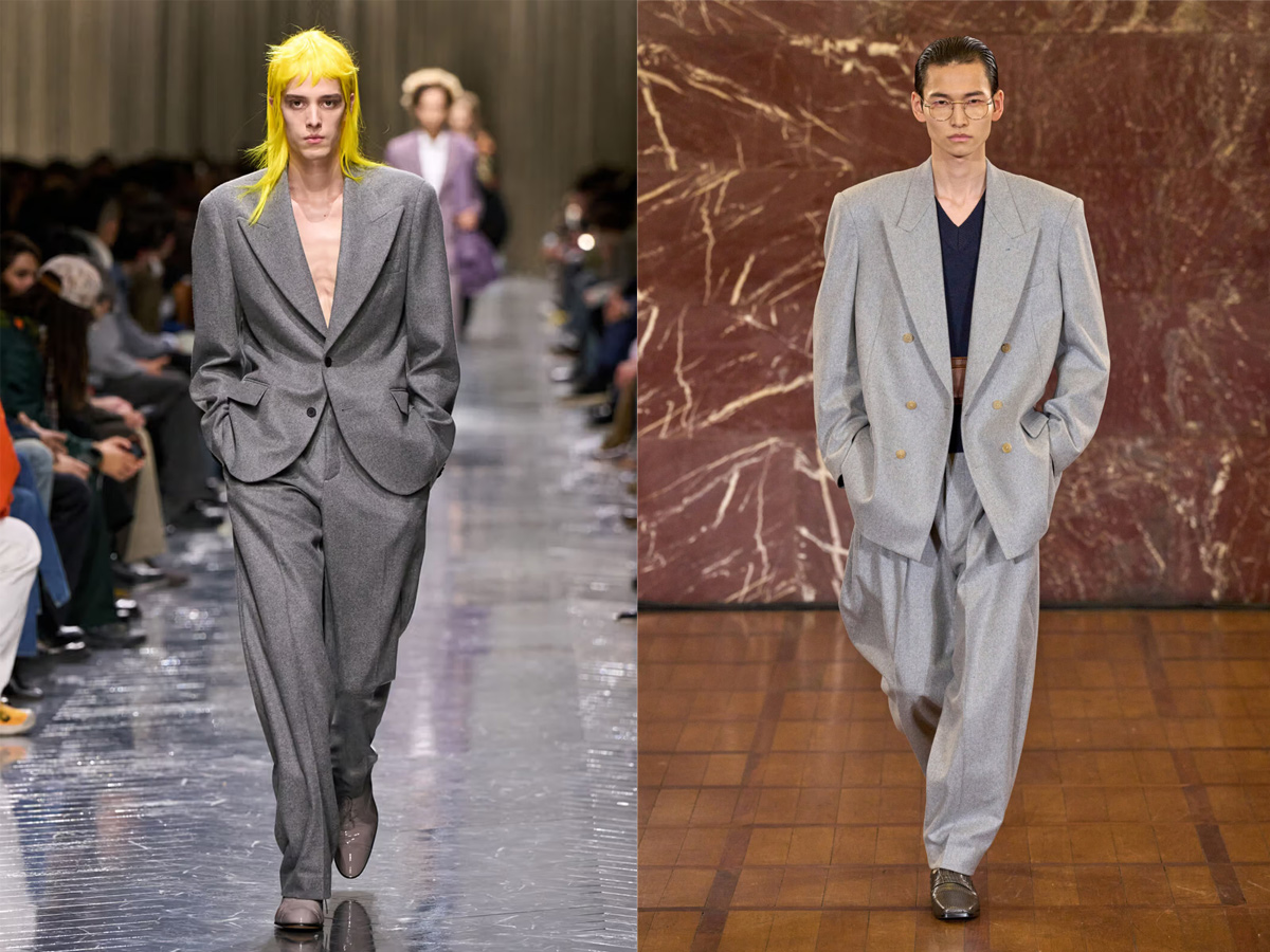 Trajes grises con maxi solapas de Dior Homme y Hed Mayner para la temporada otoño-invierno 2026-2027