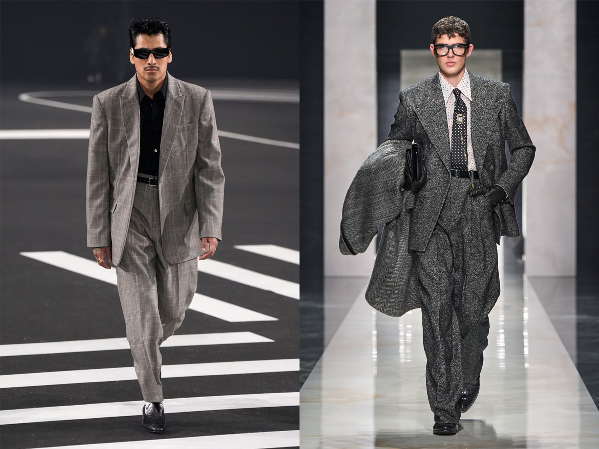 Trajes grises con maxi solapas de Dior Homme y Hed Mayner para la temporada otoño-invierno 2026-2027