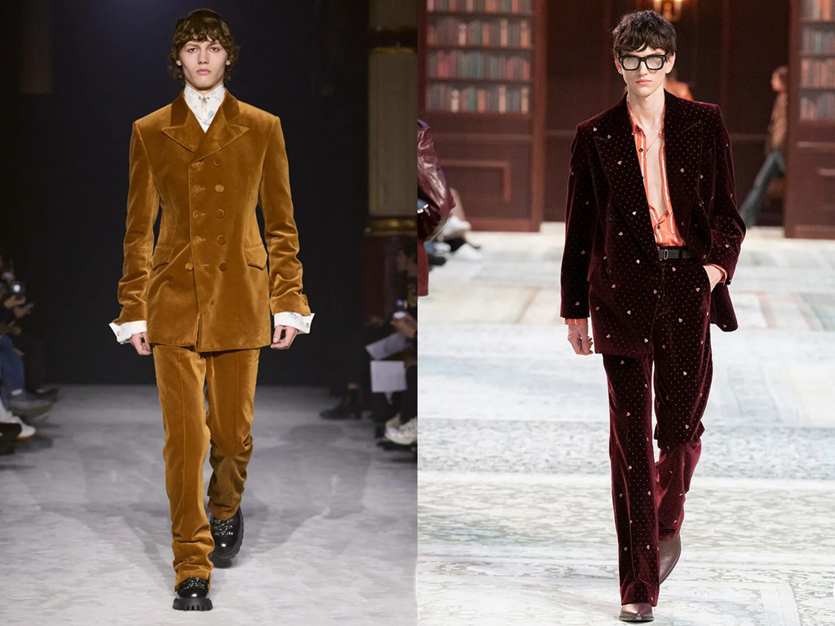 Modelos desfilando con trajes de terciopelo desfiles Wooyoungmi y Amiri