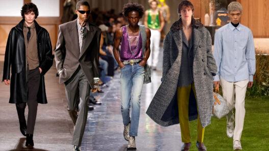 modelos vistiendo pantalones pitillo desfile otoño 2026 hombre