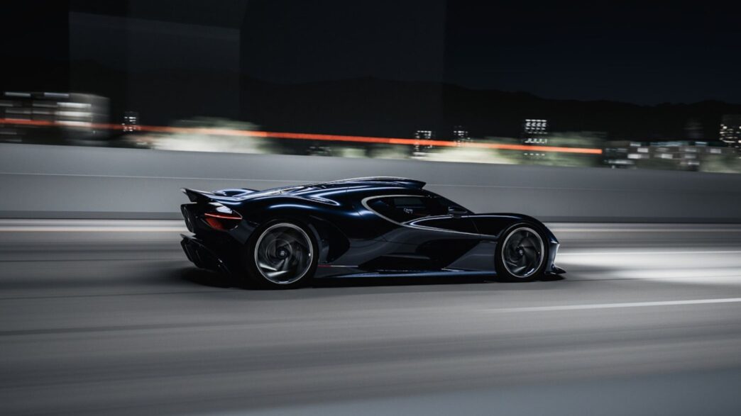 Foto en movimiento del Bugatti Destrier en carretera
