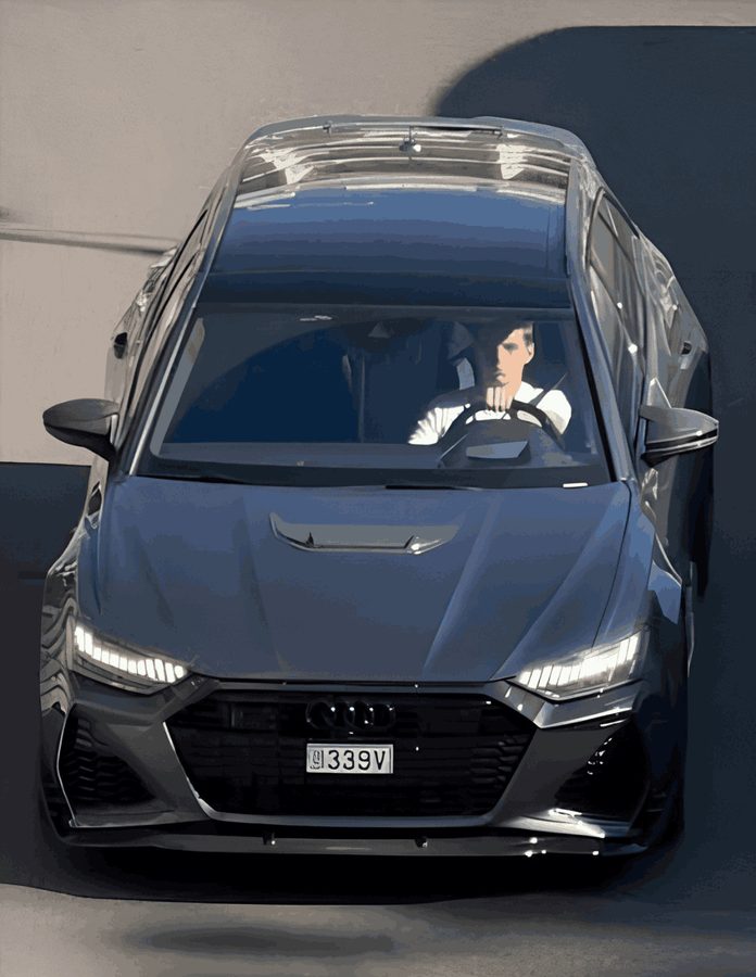Foto aérea de Max Verstappen con el Audi RS6