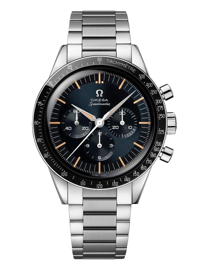 Reloj OMEGA Speedmaster First OMEGA in Space de 39,7 mm en acero con esfera azul grisácea y bisel negro