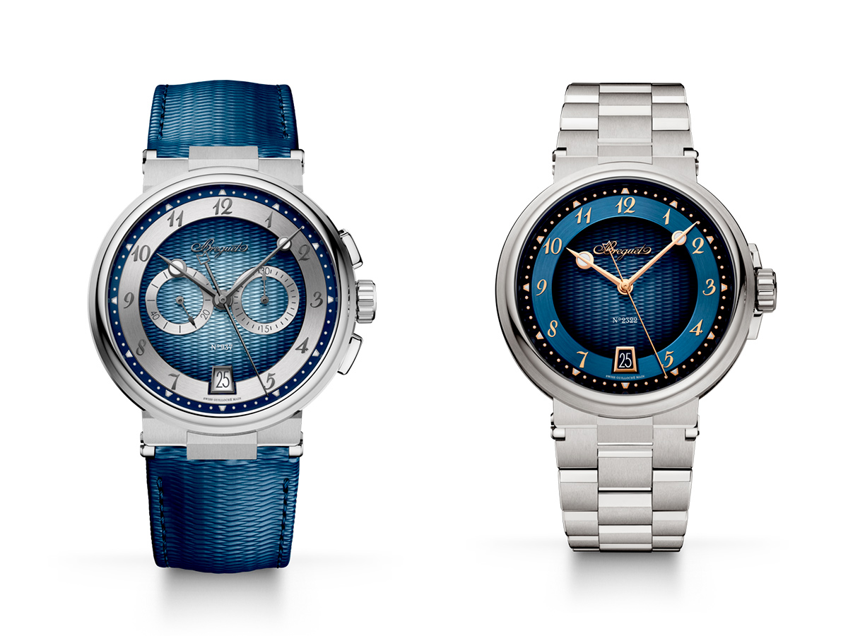 A la izquierda, con la correa azul, el modelo Breguet Mariner 5527. A la derecha, el modelo 5517.