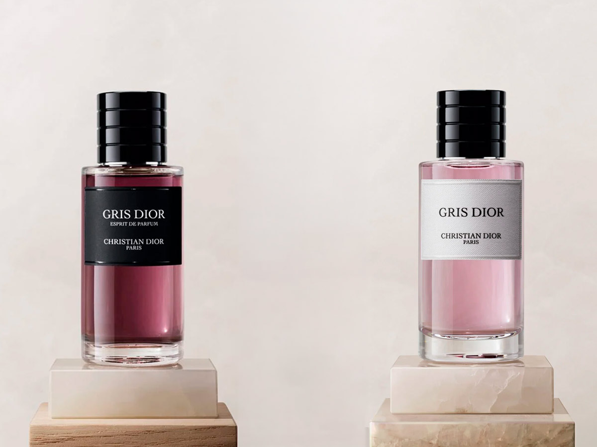 Frascos Gris Dior perfume etiqueta negra y etiqueta blanca