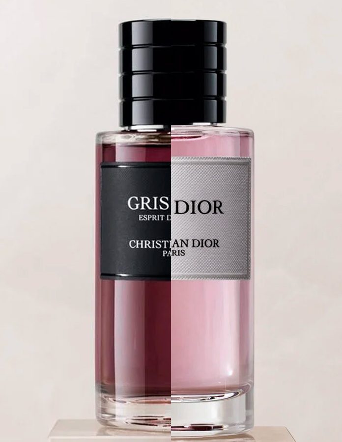 Perfume Gris Dior etiqueta negra y etiqueta blanca