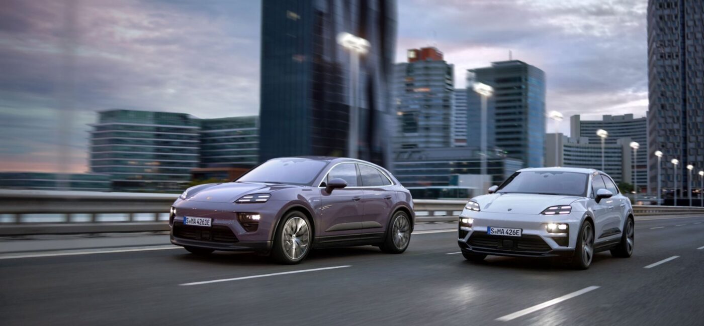 Imagen del Porsche Macan 4 y Macan Turbo Electric en movimiento