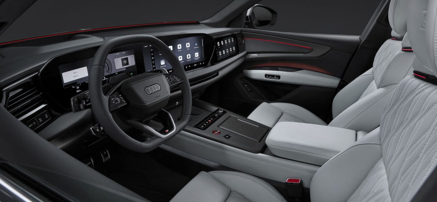 Audi Q9 de 7 plazas de tres cuartos delantero, imagen oficial de la sala de prensa de Audi