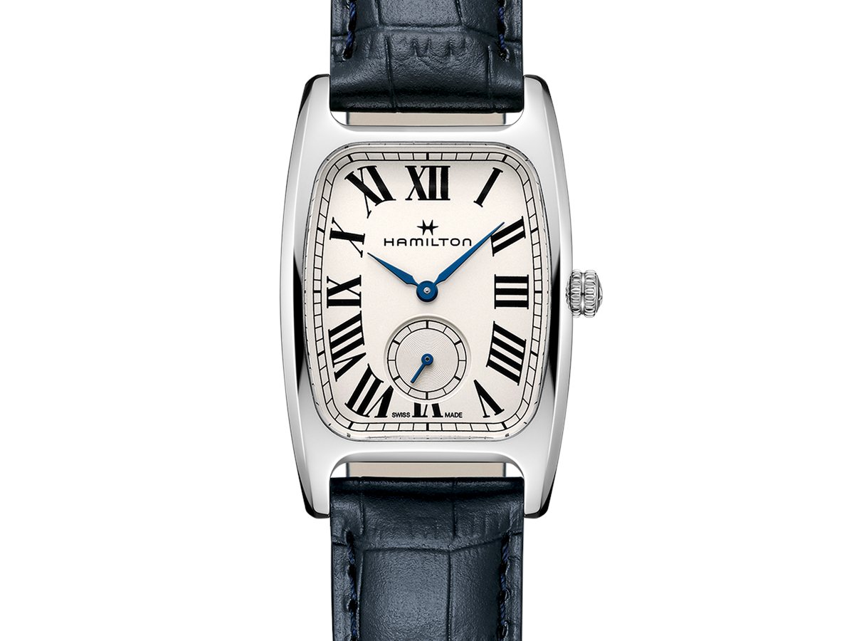 Hamilton American Classic Boulton Small Second Quartz H13421611 con esfera blanca, números romanos y correa de piel azul