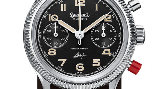 Hanhart 417 ES Steve McQueen Limited Edition No.1, cronógrafo de acero de 39 mm con esfera negra, pulsador rojo y correa de cuero marrón