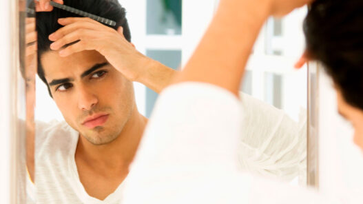 hombre peinándose mirándose al espejo