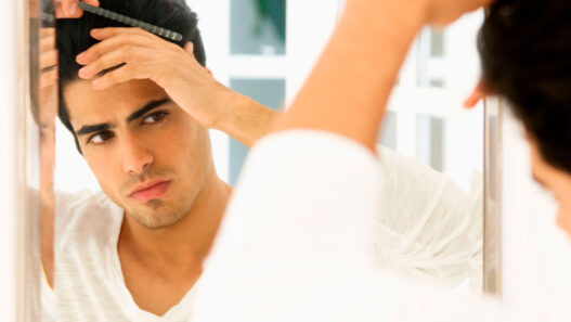 hombre peinándose mirándose al espejo