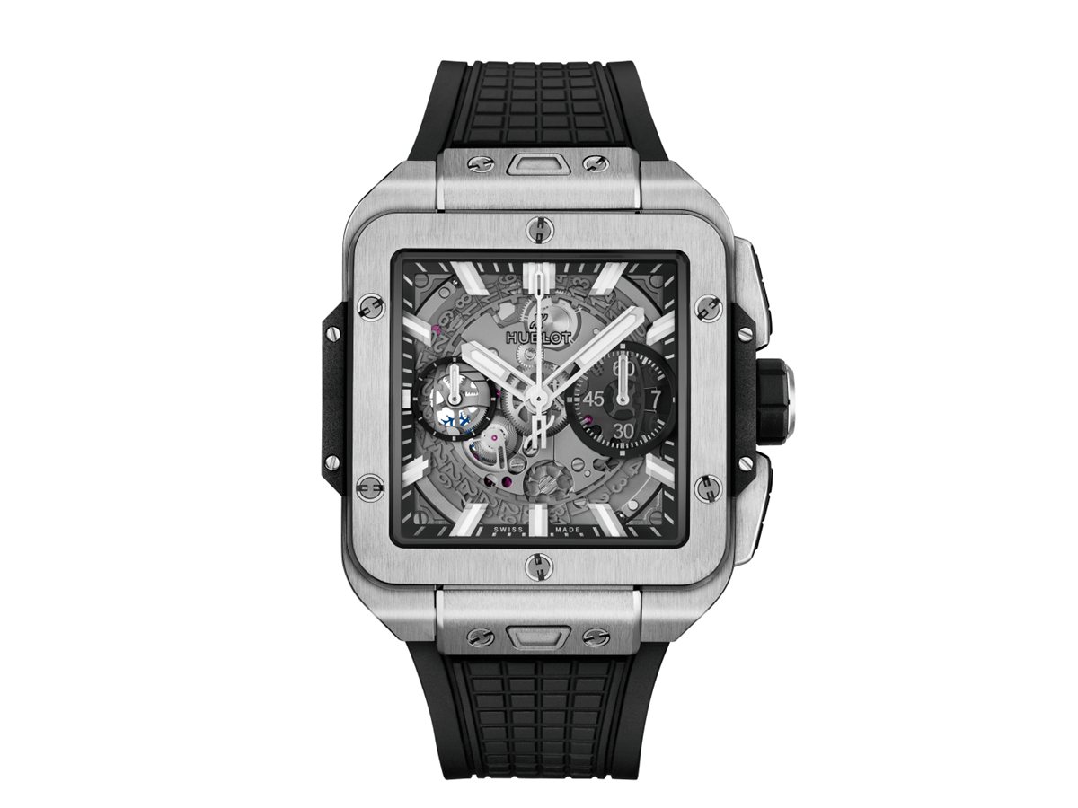 Hublot Square Bang Unico Titanium 42 mm con caja cuadrada de titanio, esfera de zafiro y correa de caucho negro