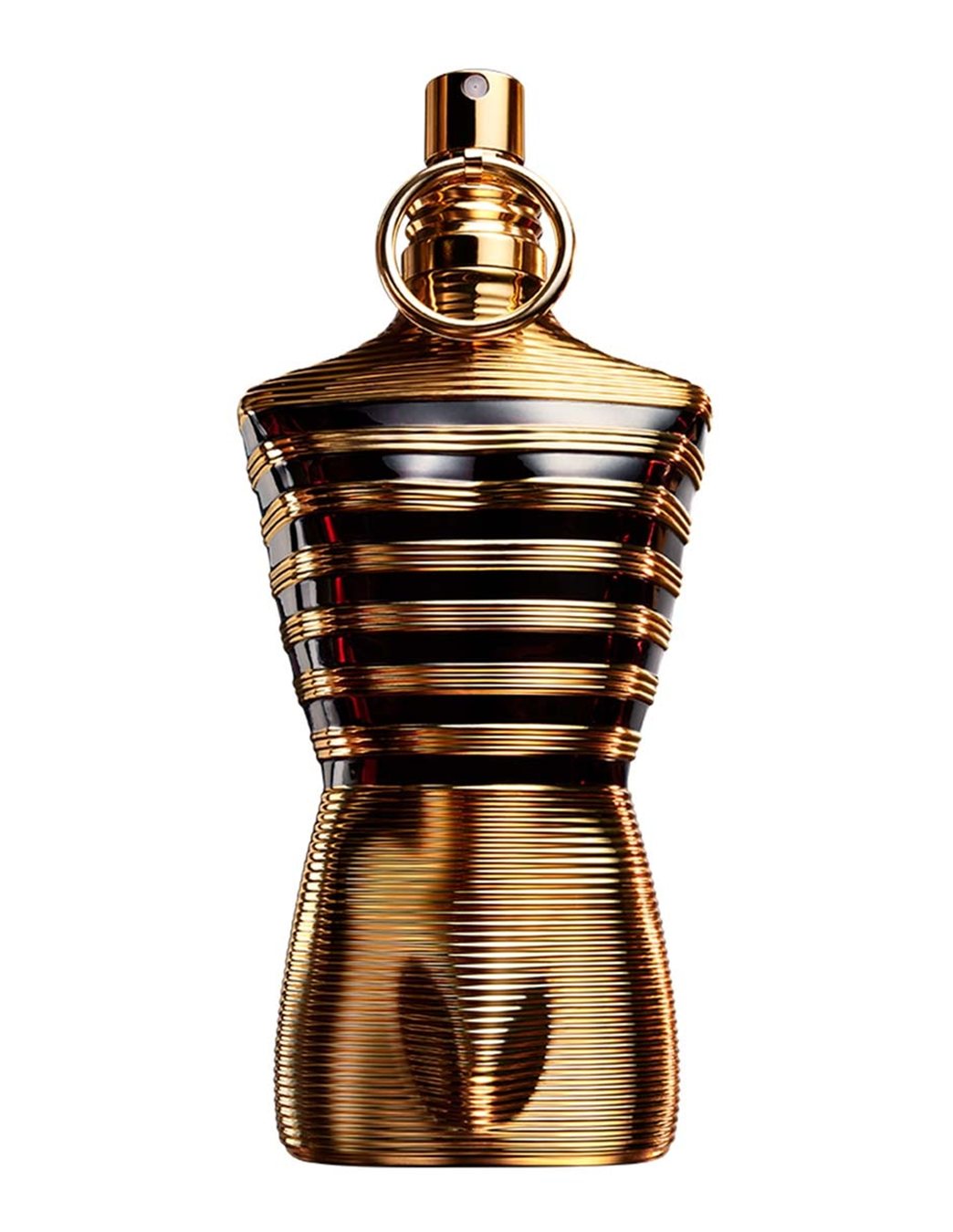 Frasco dorado con forma de torso de Jean Paul Gaultier Le Male Elixir Eau de Parfum